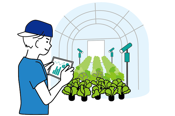 ハウスの管理をする人のイラスト